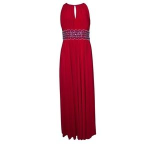 R&M Richards Women Beaded Waist Halter Evening Gown. Red holiday. Size 10